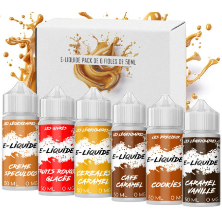 E-LIQUIDE PACK DE 6 FIOLES DE 50ML (SAVEURS : BANANE FRAISE, BUBBLE GUM, FRUIT DU DRAGON, ARLEQUIN, FRAISE TAGADA, DRAGIBUS)