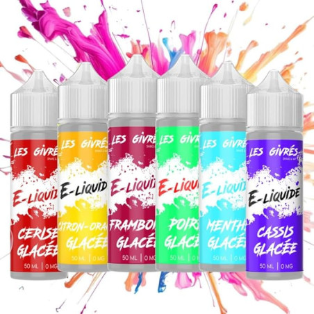 PACK DE 6 FIOLES GIVRÉS 50ML (SAV: CERISE GLACÉE, CITRON ORANGE GLACÉE, FRAMB GLACÉE,POIRE GLACÉE, MENTHE GLACÉE, CASSIS GLACÉE)