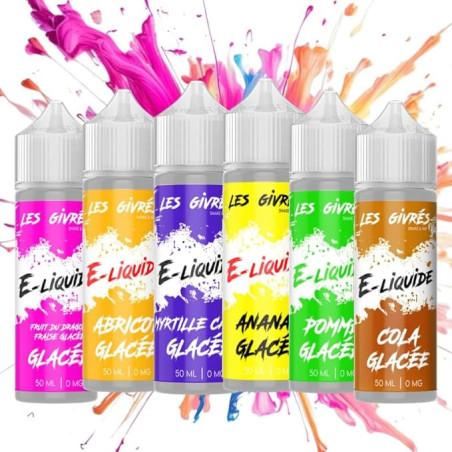 PACK DE 6 FIOLES GIVRÉS 50ML (SAV: FRUIT DU DRAG FRAISE GLAC,ABRIC GLAC, MYRTILLE CASS GLAC,ANAN GLAC,POMME GLAC,COLA GLAC)
