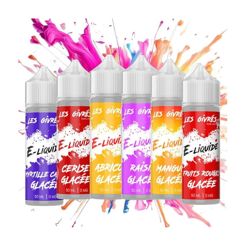 PACK DE 6 FIOLES GIVRÉS 50ML (SAV: MYRTILLE CASS GLACÉE, CERISE GLAC, ABRIC GLAC, RAISIN GLAC, MANG GLAC, FRUITS ROUG GLAC)