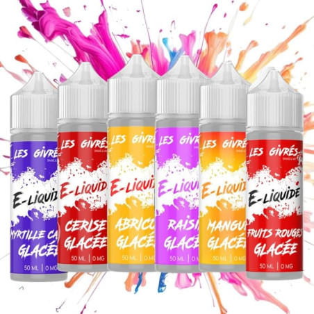 PACK DE 6 FIOLES GIVRÉS 50ML (SAV: MYRTILLE CASS GLACÉE, CERISE GLAC, ABRIC GLAC, RAISIN GLAC, MANG GLAC, FRUITS ROUG GLAC)