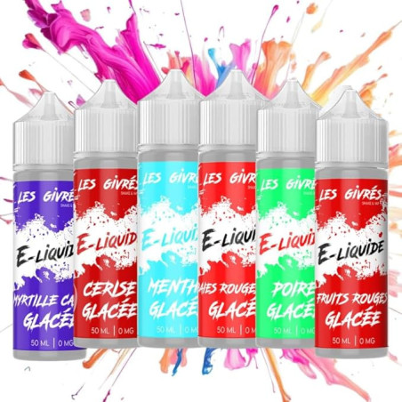 PACK DE 6 FIOLES GIVRÉS 50ML (SAV:MYRTILLE CASS GLAC,CERISE GLAC,MENTHE GLAC,BAIES ROUGE ANIS GLAC,POIRE GLAC,FRUITS ROUG GLAC)