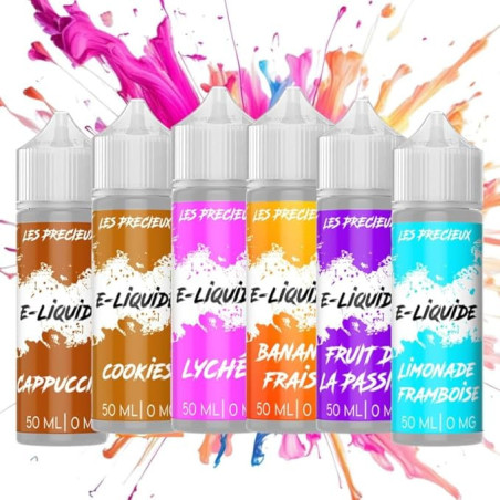 PACK DE 6 FIOLES PRECIEUX 50ML (SAVEURS : CAPPUCCINO, COOKIES, LYCHEE, BANANE FRAISE, FRUIT DE LA PASSION, LIMONADE FRAMBOISE)