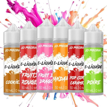 PACK DE 6 FIOLES PRECIEUX 50ML (SAVEURS : COOKIES, FRUITS ROUGES, FRUIT DU DRAGON, MANDARINE, POP CORN CARAMEL, POIRE)