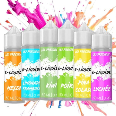 PACK DE 6 FIOLES PRECIEUX 50ML (SAVEURS : MELON, LIMONADE FRAMBOISE, KIWI, POIRE, PINA COLADA, LYCHEE)
