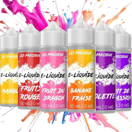 PACK DE 6 FIOLES PRECIEUX 50ML (SAVEURS : Mangue, Fruits rouges, Fruit du dragon, Banane-Fraise, Violette, Fruit de la passion)