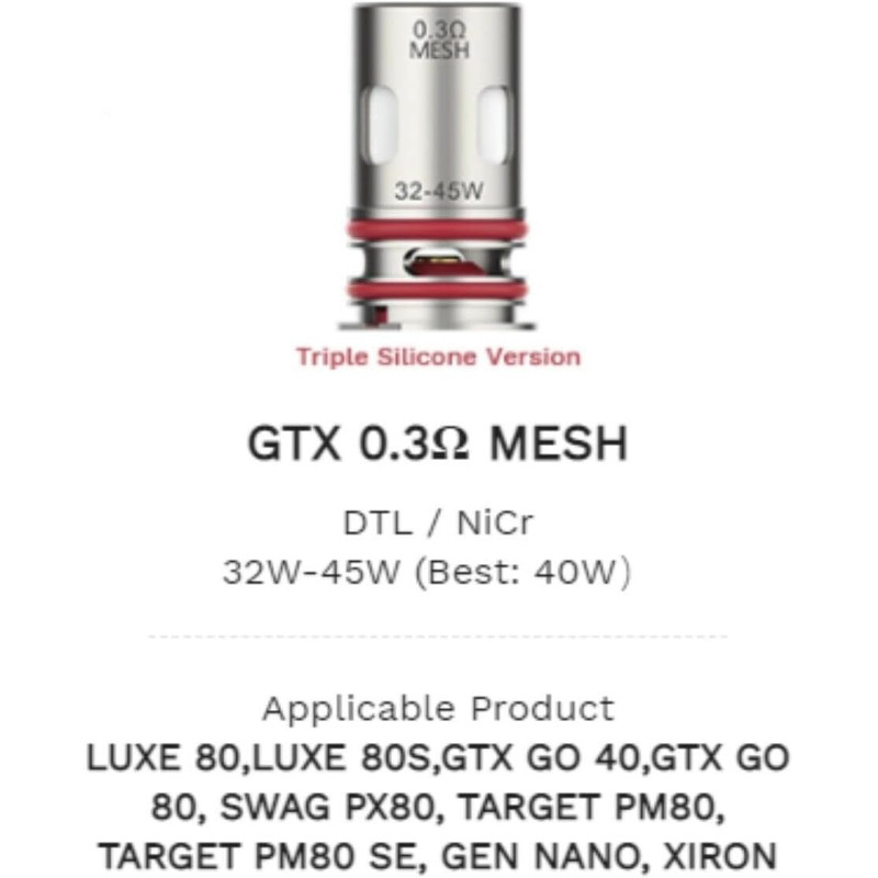 Résistances gtx de vaporesso (pack de 5)