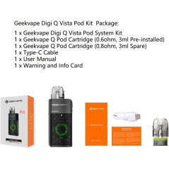 Kit Pod Geekvape Digi Q Vista - Électronique 35W - Batterie 1600mAh - Noir