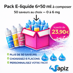 Pack E-liquide 6×50 ml à composer – 50 saveurs au choix – 0 à 6 mg